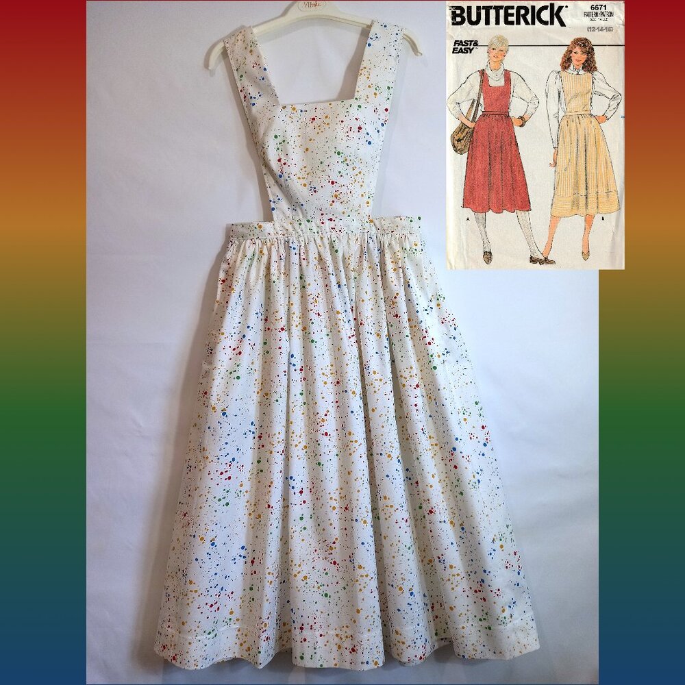 Handmade A-line Midi Pinafore Apron Pullover Jumper Butterick Pattern 6671